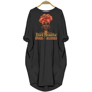 Black Beautiful & Blessed oversized Fashion T-Shirt dress with pockets
