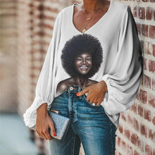 Load image into Gallery viewer, Chiffon Blouse-- Beautiful African Women Face Print