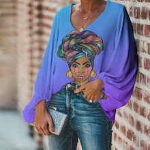 Load image into Gallery viewer, Chiffon Blouse-- Beautiful African Women Face Print