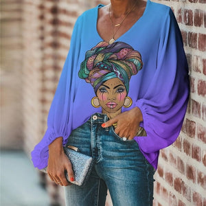 Chiffon Blouse-- Beautiful African Women Face Print