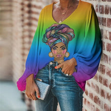Load image into Gallery viewer, Chiffon Blouse-- Beautiful African Women Face Print
