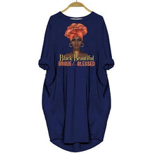 Load image into Gallery viewer, Black Beautiful &amp; Blessed oversized Fashion T-Shirt dress with pockets